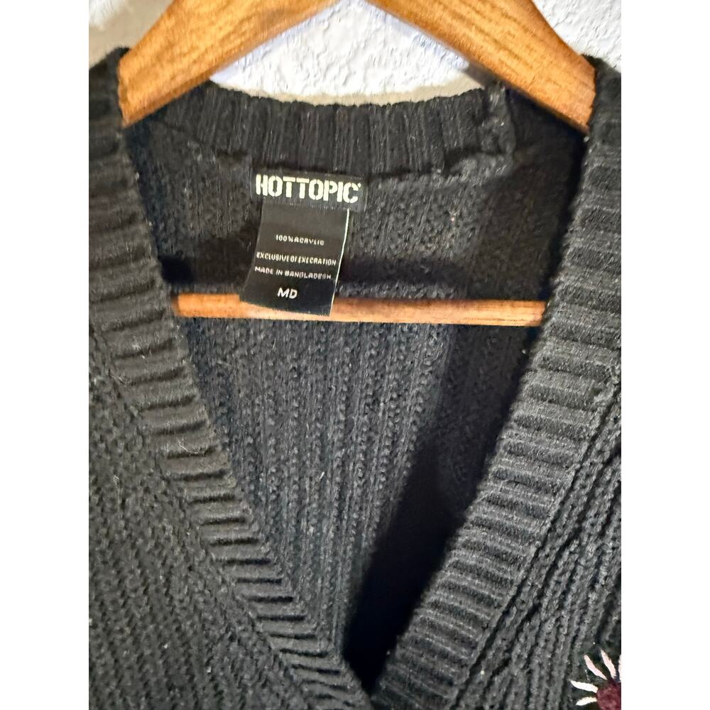 Hot Topic Medium Black Mushroom Floral Embroidered Knit Cardigan - Picture 2 of 3